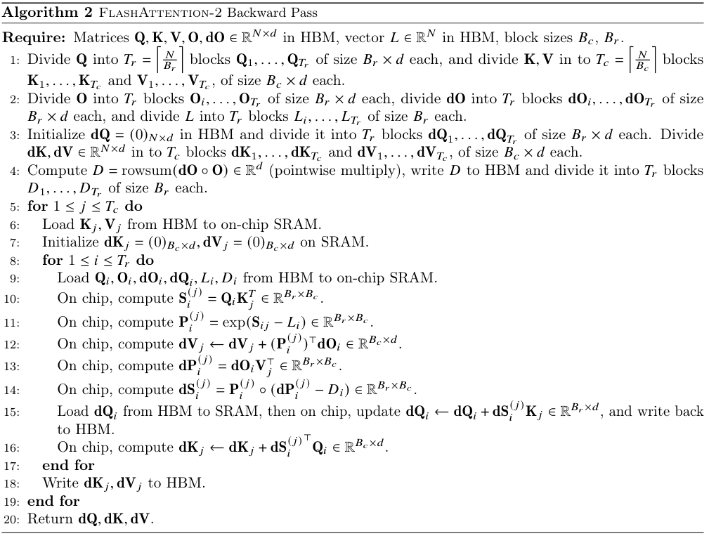 flash attention V2 backward pass